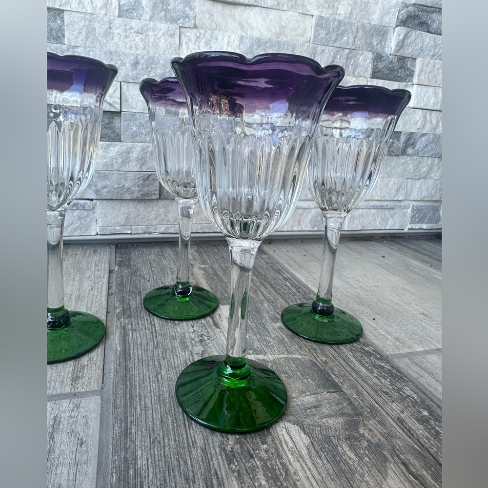 Anthropologie Saintpaulia Wine Tulip Handblown  Glass Set of 4 - Picture 5 of 11